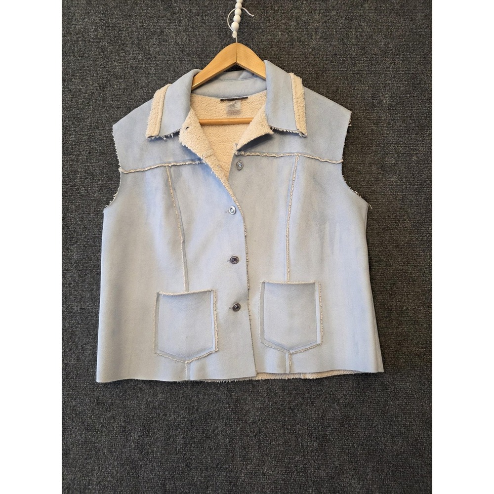 Ranch Dressin Vest Womens Large Blue‎ Faux Suede Sherpa Lined Western Pockets